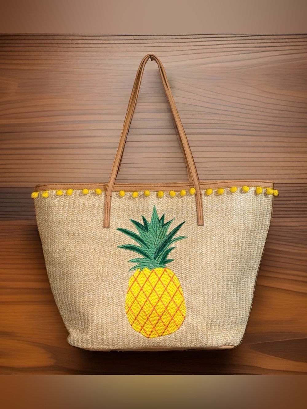 Payless Straw Pineapple Tote - Yellow & Green